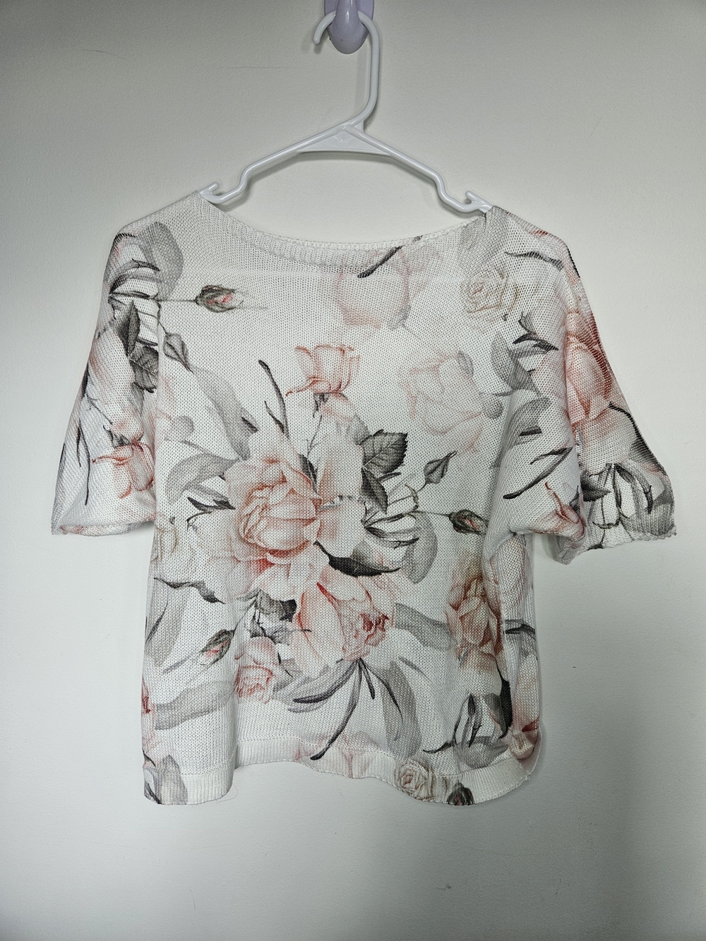 LOGGIA DEI TESSITORI Italy Floral Lightweight Knit Sweater Top Short Sleeve M